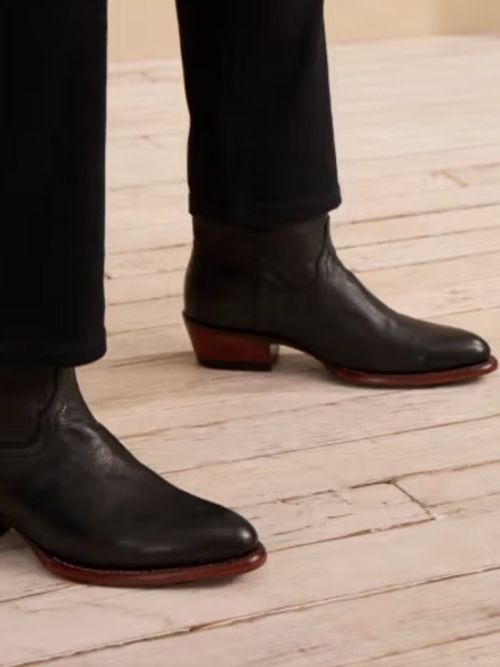 Tecovas Leather Mini Western ‘The Paige’ Heeled Booties in Black Leather